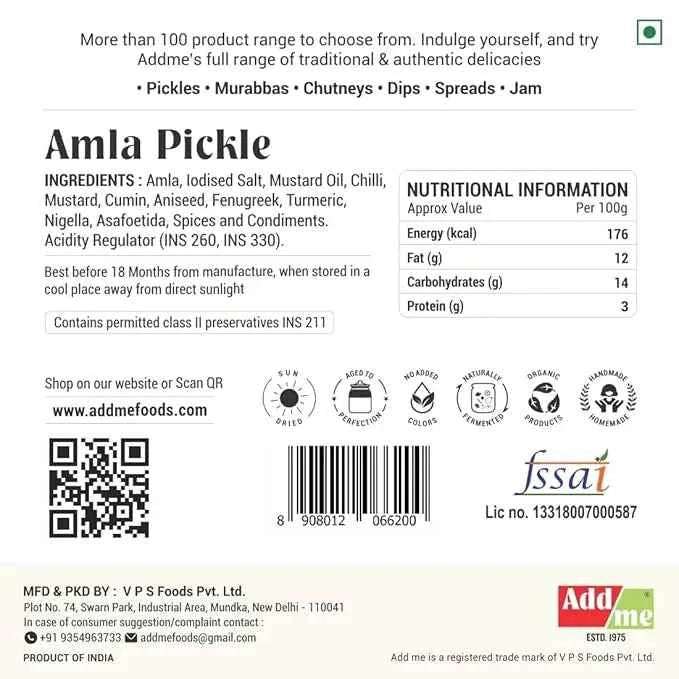 Add Me Seedless Amla Pickle 500gm in Mustard Oil Pack of 2