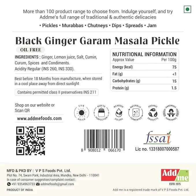 Black Ginger Pickle Garam Masala 500gm, Homemade Adrak Ka Achar