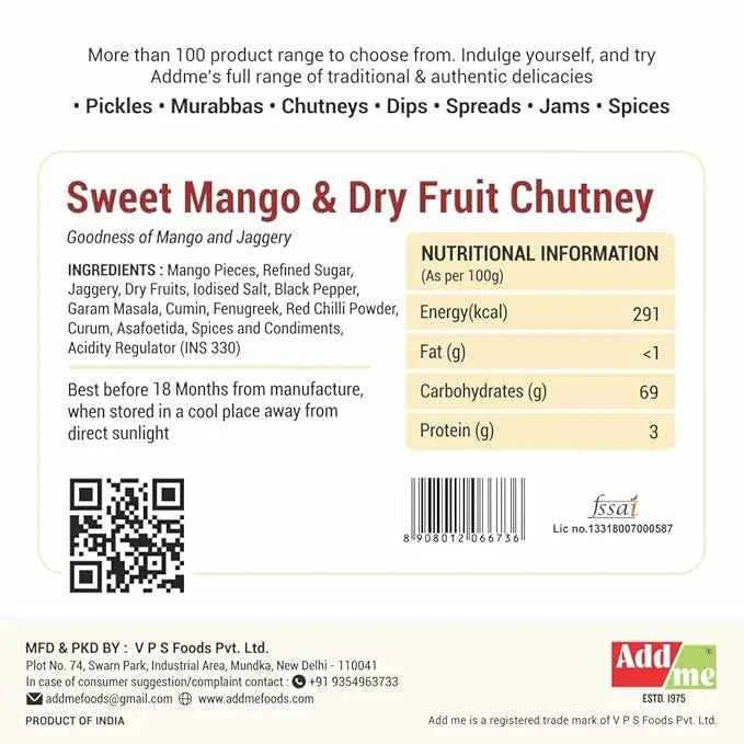 Dry Fruits Mango Chutney 600gm, Sweet Mango Chutney with Raisin, Spice