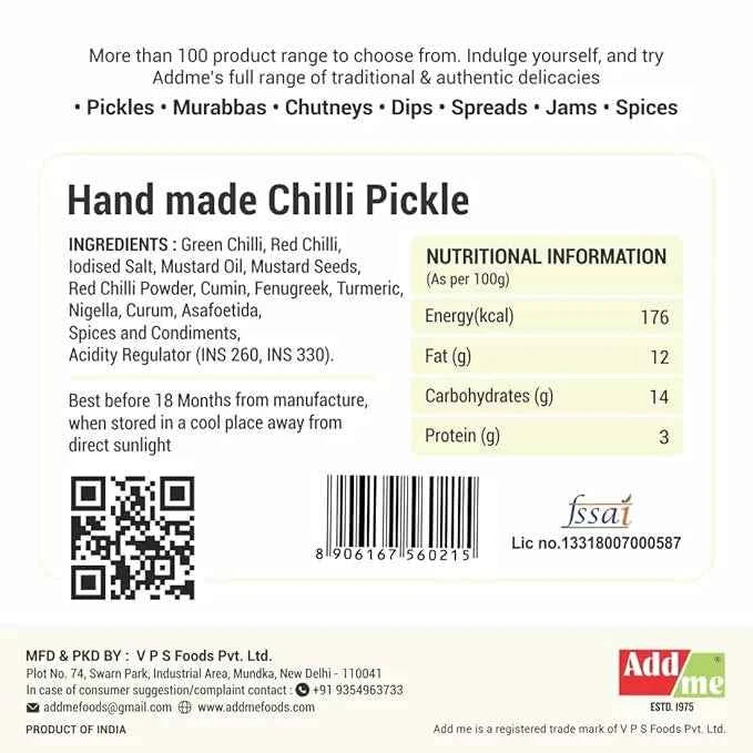 Hand Made Chilli Pickle In Mustard Oil, Homemade Hari Mirch Ka Achar