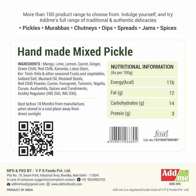Hand Made Mixed Pickle in Mustard Oil, Add Me Traditional Taste, mix achar