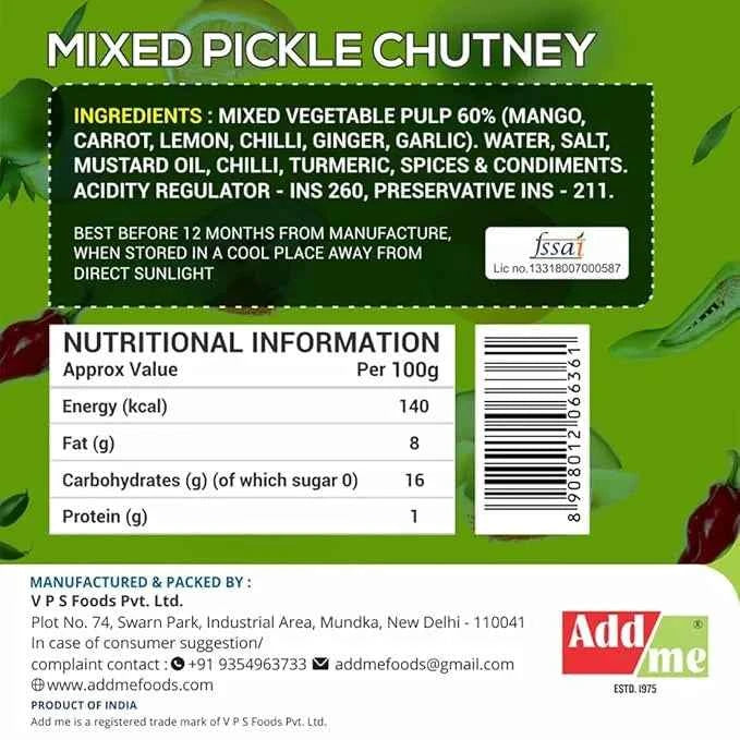 Mixed Pickle Chutney 390gm, Homemade Mix Chatni, Classic Indian Flavourful Sauce