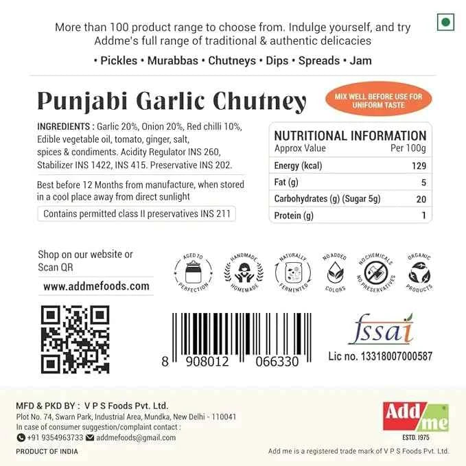 Punjabi Garlic Chutney 210gm, Homemade Lahsun Ki Chatni, Fresh Garlic Sauce