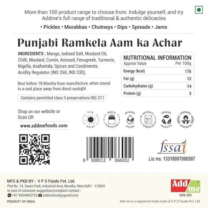 Authentic Punjabi Mango Pickle - Handmade Ramkela Aam Ka Achar with Traditional Taste (500gm)