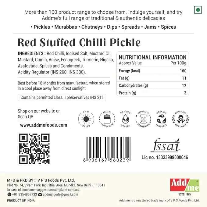 Red Stuffed Chilli Pickle In Mustard Oil 300gm, Handmade Bharwa Lal Mirch ka achar