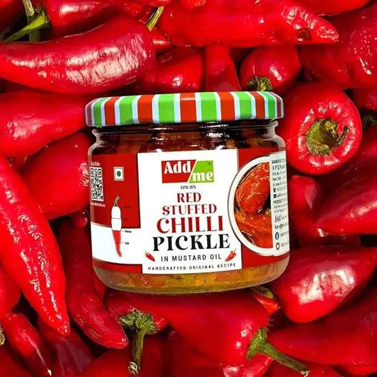Red Stuffed Chilli Pickle In Mustard Oil 300gm, Handmade Bharwa Lal Mirch ka achar