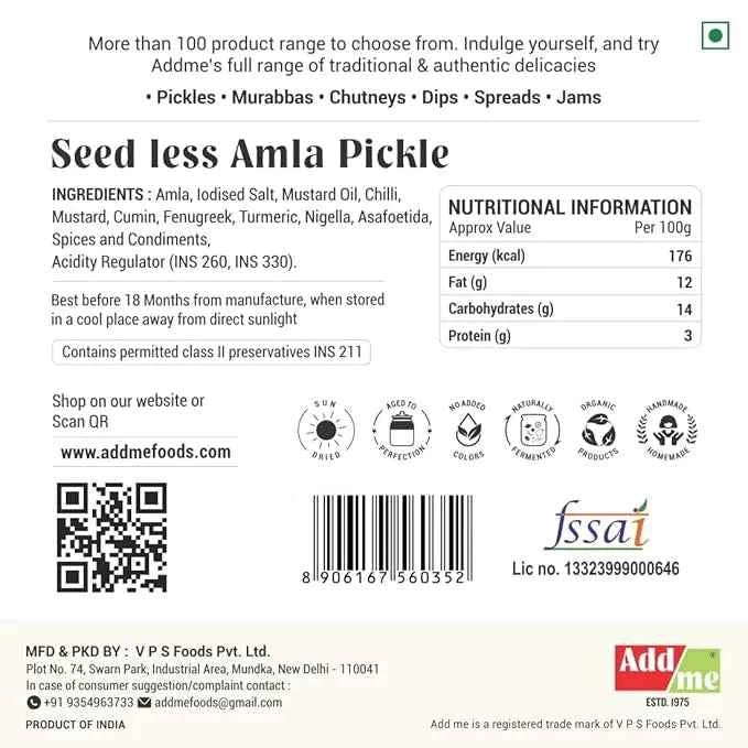 Seedless Amla Pickle In Mustard Oil 300gm, Homemade Amla Achar, Add Me