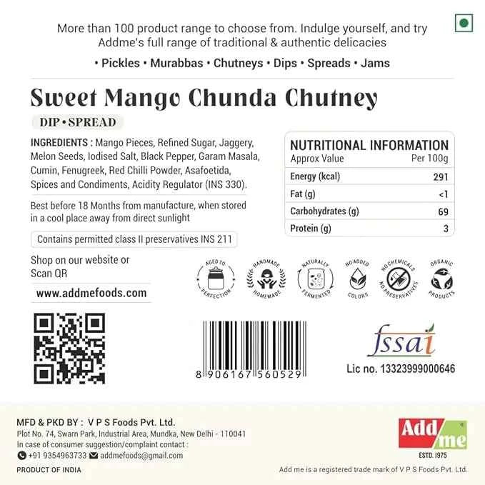 Traditional Sweet Mango Jeera Chutney (Oil-Free) 350gm | 100% Handmade