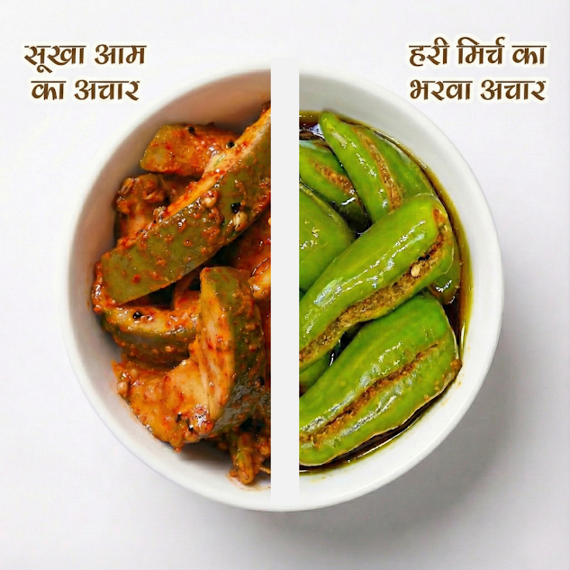 Dry Mango Pickle & Green Stuffed Chili Pickles 300gm (Combo)
