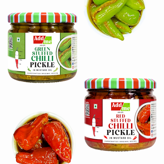 Add Me Green & Red Stuffed Chilli Pickle Pack of 2, 300gm Each