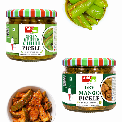 Dry Mango Pickle & Green Stuffed Chili Pickles 300gm (Combo)