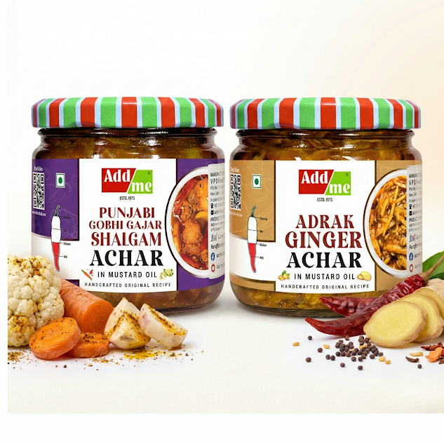 Pickles Combo - 4 Jars: Green Stuffed Chilli, Gajar Shalgam, Garlic & Ginger (Traditional Recipe in Mustard Oil 300gm*)