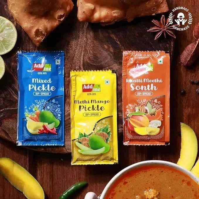 3 in1 Methi Mango & Sonth Chutney, Mixed Pickle(Pack of 48) - Add Me