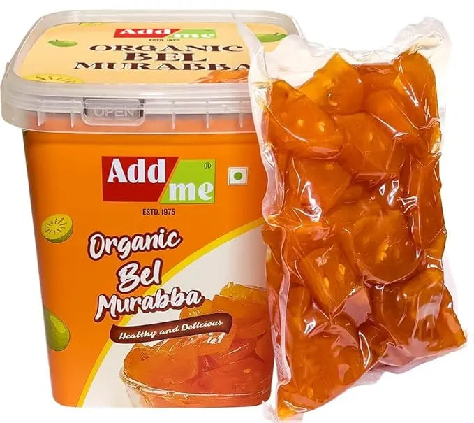 Add Me Foods: Add me Organic Bel Murakba packaging with a transparent bag of bel pieces on a white background
