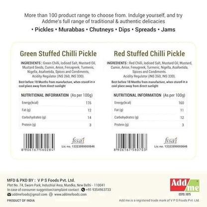 Add Me Green & Red Stuffed Chilli Pickle Pack of 2, 300gm Each