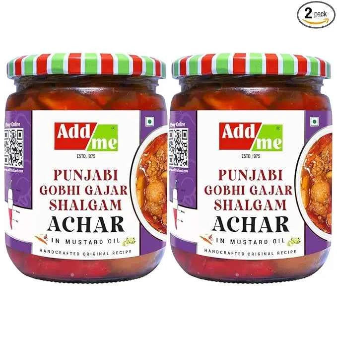 Add Me Punjabi Mix Achar Gobhi Gajar Shalgam Pickle 600gm Pack of 2