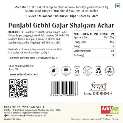 Add Me Punjabi Mix Achar Gobhi Gajar Shalgam Pickle 600gm Pack of 2