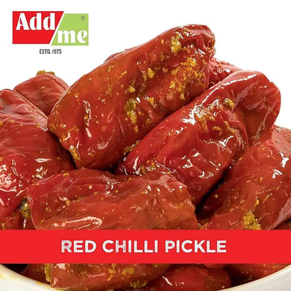 Red chilli pickle with Add Me logo and text on a white background
