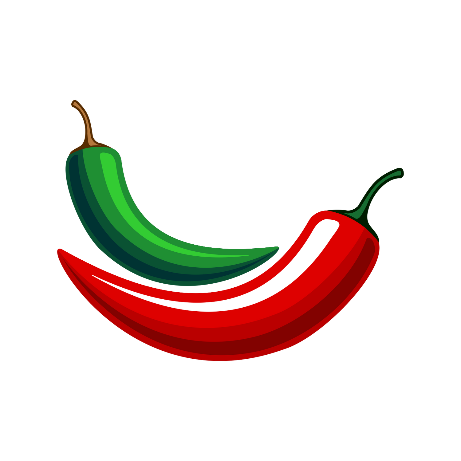 Add Me Foods: Two chili peppers, one green and one red, on a transparent background