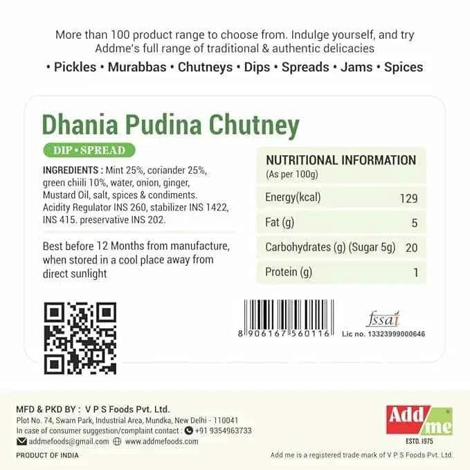 Dhania Pudina Chutney 210gm | Mint Sauce Pack Of 2, Add Me