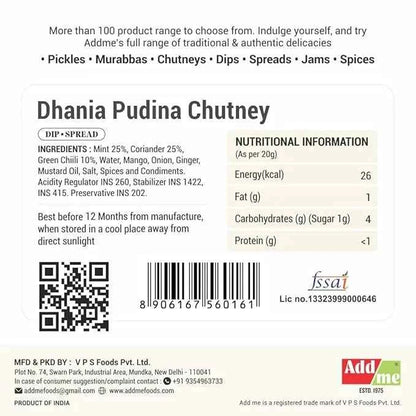 Dhania Pudina Chutney Sachets, Homemade Pudina Chatni Sauce info