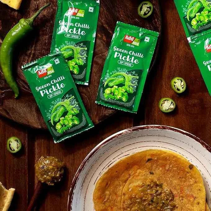 Green Chilli Pickle Chutney 48 Sachets | Homemade Spicy Chatni Sauce