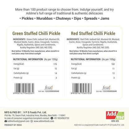 Green & Red Stuffed Chilli Pickle Pack of 2, 500gm Each info
