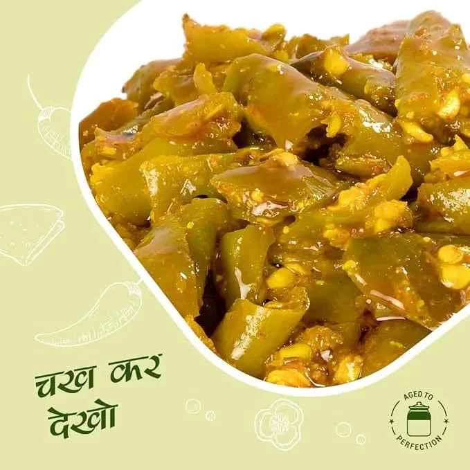 Hand Made Chilli Pickle In Mustard Oil, Homemade Hari Mirch Ka Achar
