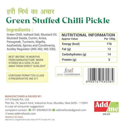 Homemade  Hari mirch ka bharwa achar 300 gm,  Green Chilli Pickle