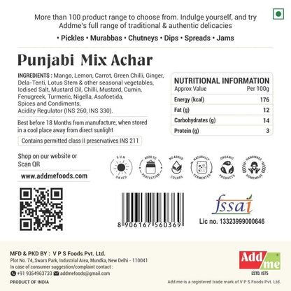 Punjabi Mixed Pickle In Mustard Oil 300gm, Handmade Mix Achar