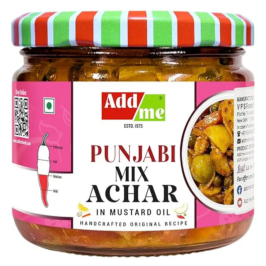 Jar of Punjabi Mix Achar with Add Me label on a white background