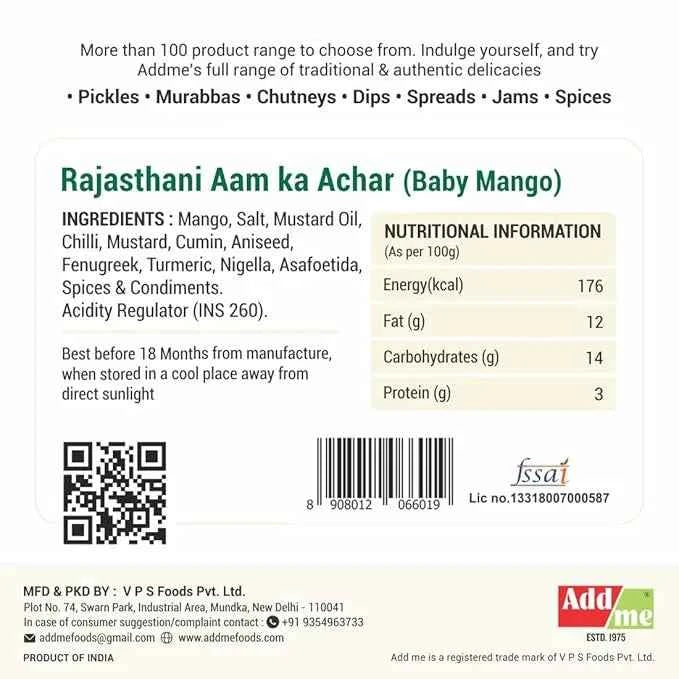 Authentic Rajasthani Mango Pickle - Handmade Aam Ka Achar with Royal Spices (500gm)