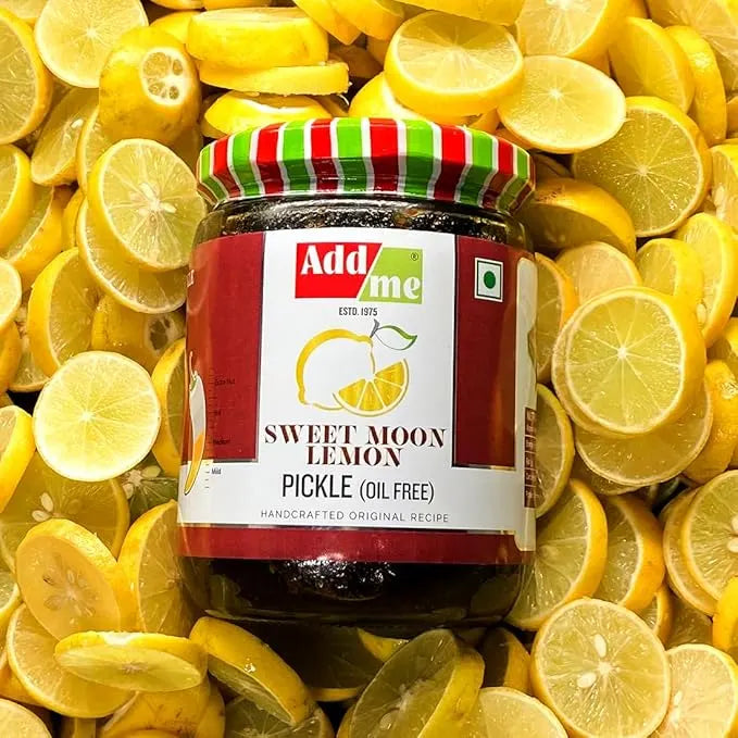 Jar of Add Me Sweet Moon Lemon Pickle surrounded by lemon slices