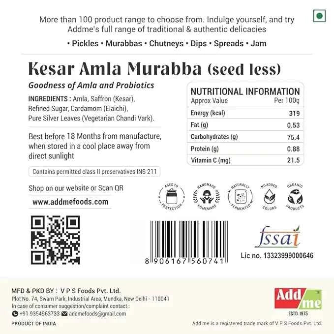 Vark Amla Murabba With Kesar, Elaichi, 800gm | Naturally Sweet Awla