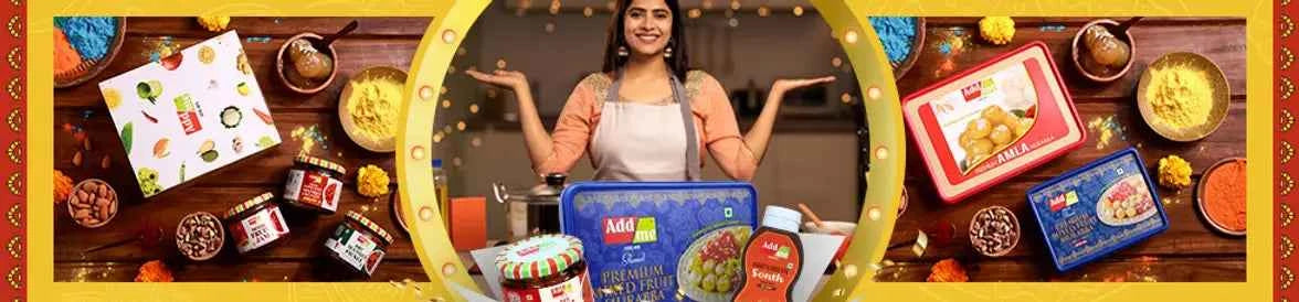 Add Me Foods: Woman holding a box of Maggi noodles with various Maggi products displayed around her.